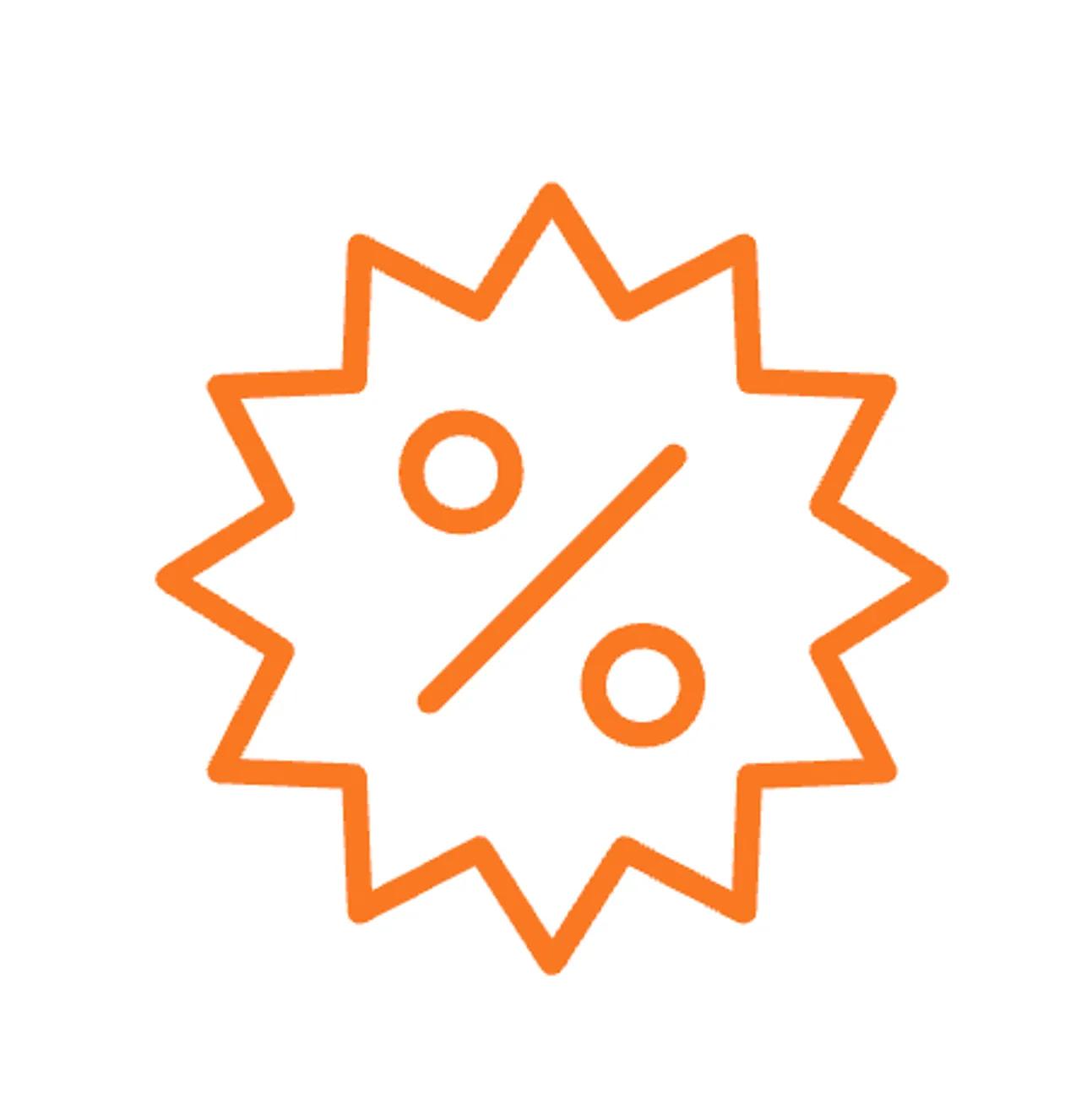 Orange procenttecken i stjärna ikon
