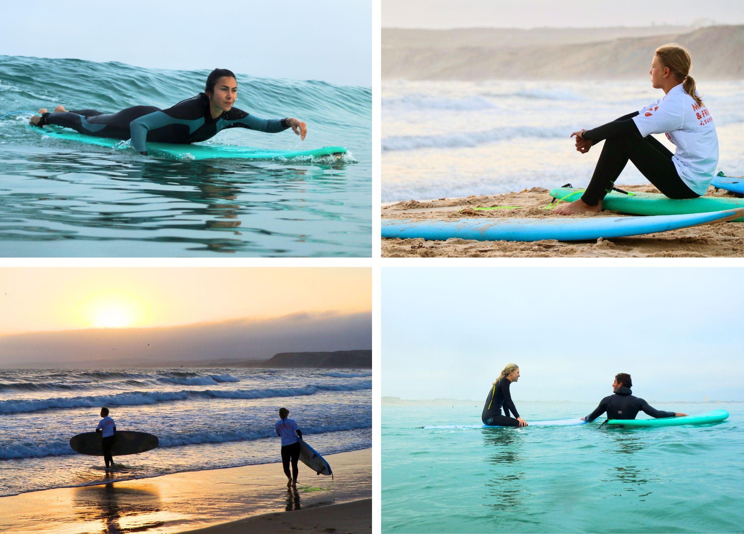 4 bilder från surflektioner i soluppgången