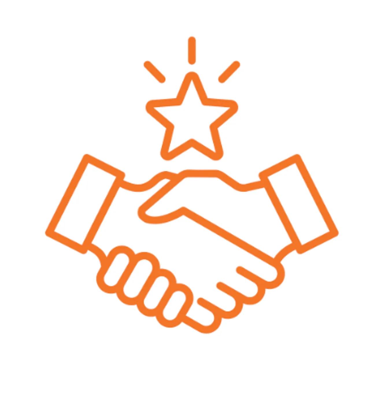 Orange handskakning och stjärna ikon